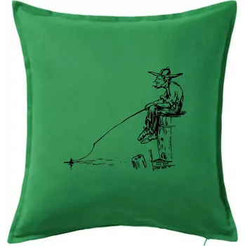Polštář Kreslený rybář na pařezu - Polštář 50x50 - 50x50 - Včetně výplně ( Středně zelená )