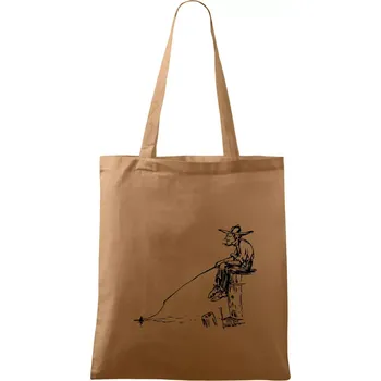 Nákupní taška Kreslený rybář na pařezu - Taška bavlněná - 42 x 38 cm ( Cappuccino )