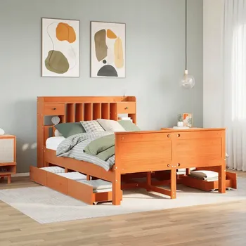 Postel VidaXL Postel s regálem, bez matrace, 140x200 cm, masivní borové dřevo