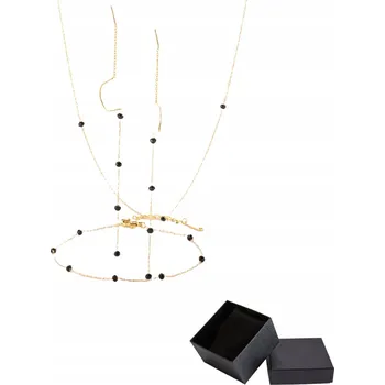 Náhrdelník Sada zlatých šperků Ocel Chirurgické řetízky Černé jemné korále