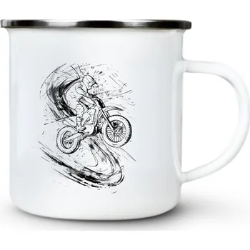 Vítr v sedle, černý tisk - Plechový hrnek VELKÝ 400ml (500 ml po okraj) - 400 ml