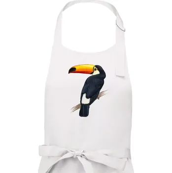 Kuchyňská zástěra Tukan kreslený - Pánská zástěra na vaření - Univerzální velikost ( Bílá )
