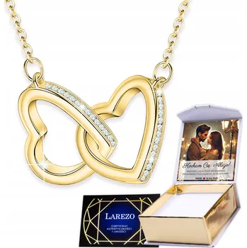 Náhrdelník Zlatý Náhrdelník se Srdíčky Propojená Srdce Nekonečná Láska STŘÍBRO 925