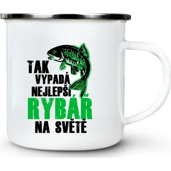 Tak vypadá nejlepší rybář na světě. Bílý a zelený tisk. - Plechový hrnek VELKÝ 400ml (500 ml po okraj) - 400 ml