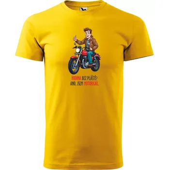 Pánské tričko Sablio Tričko s potiskem Hrdina bez pláště? Ano, jsem motorkář - žluté XL