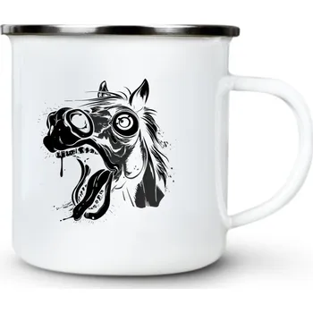 Kůň s duší jednorožce, černý potisk - Plechový hrnek VELKÝ 400ml (500 ml po okraj) - 400 ml