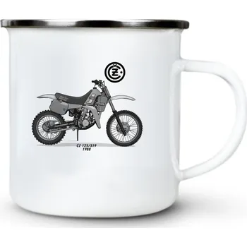 ČZ 125 / 519, motocross, bílý potisk - Plechový hrnek VELKÝ 400ml (500 ml po okraj) - 400 ml