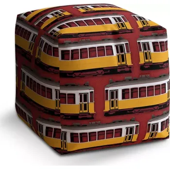 Taburet Sablio Taburet Cube Lisabonské historické tramvaje Červený Pattern: 40x40x40 cm
