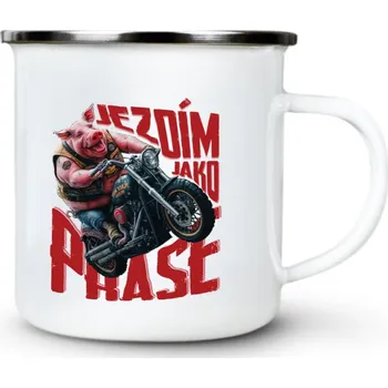 Jezdím jak o PRASE, motorkář, V2 - Plechový hrnek VELKÝ 400ml (500 ml po okraj) - 400 ml