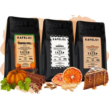 Káva Vánoční sada ochucených káv 3 x 250 g zrnková Dýňová Zimní Perník