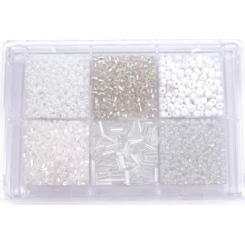 Korálek Korálky skleněné v sadě cca 80 g bílé odstíny, barva Bílé odstíny