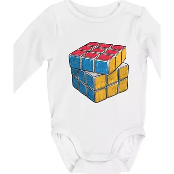 Kojenecký body Rubikova kostka kreslená - Body kojenecké s dlouhým rukávem - Dlouhý r. do 3 měs ( Bílá )