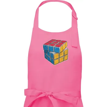 Kuchyňská zástěra Rubikova kostka kreslená - Dámská zástěra na vaření - Univerzální velikost ( Růžová )