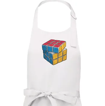 Kuchyňská zástěra Rubikova kostka kreslená - Dámská zástěra na vaření - Univerzální velikost ( Bílá )