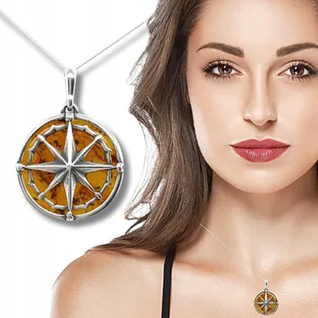 Přívěsek Srebrny wisiorek z bursztynem róża wiatrów STŘÍBRNÉ ŠPERKY FILM