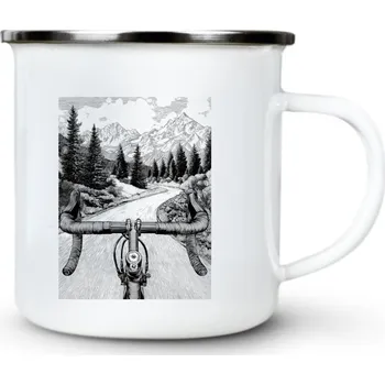 Mountain road biker, černý potisk - Plechový hrnek VELKÝ 400ml (500 ml po okraj) - 400 ml
