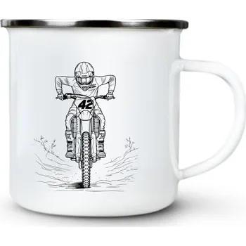 Motokrosový jezdec, černý tisk - Plechový hrnek VELKÝ 400ml (500 ml po okraj) - 400 ml