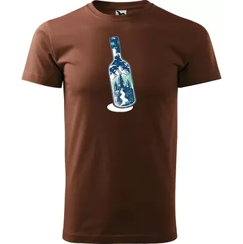 Pánské oblečení Sablio Tričko s potiskem Hory v láhvi - hnědé S