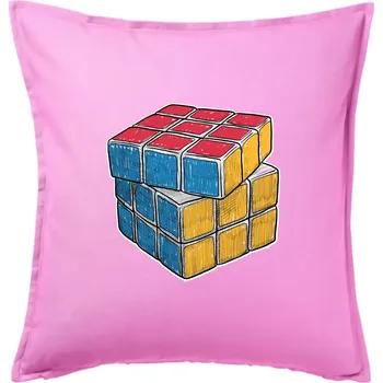Polštář Rubikova kostka kreslená - Polštář 50x50 - 50x50 - Pouze potah ( Růžová )