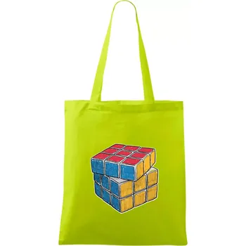Rubikova kostka kreslená - Taška bavlněná - 42 x 38 cm ( Limetková )