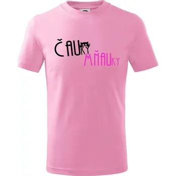 Čauky mňauky - Tričko dětské bavlněné - 122 cm/6 let ( Růžová )