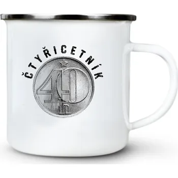 Čtyřicetník, ideální dárek k narozeninám, bílý potisk - Plechový hrnek VELKÝ 400ml (500 ml po okraj) - 400 ml