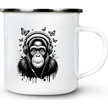 Hudební opice, černý tisk - Plechový hrnek VELKÝ 400ml (500 ml po okraj) - 400 ml