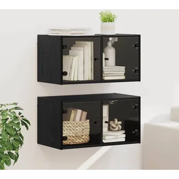 Příborník do zásuvky vidaXL Nástěnné skříně Nástěnný 2 pcs Černý dub 68 x 37 x 35 cm