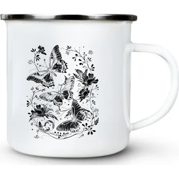 Zahrada motýlích křídel, černý potisk - Plechový hrnek VELKÝ 400ml (500 ml po okraj) - 400 ml