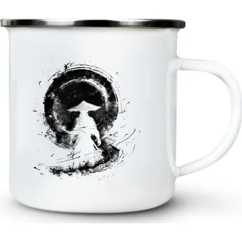 Osamělý válečník, V2, černý tisk - Plechový hrnek VELKÝ 400ml (500 ml po okraj) - 400 ml