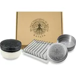 Dárkové balení NATAVA tuhý šampon Aktivní uhlí a balzám Oliva s kovovou mýdlenkou a cestovní kulatou mýdlenkou