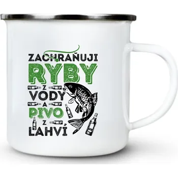 Pánská móda Zachraňuji RYBY z vody a PIVO z lahví, V2 - Plechový hrnek VELKÝ 400ml (500 ml po okraj) - 400 ml