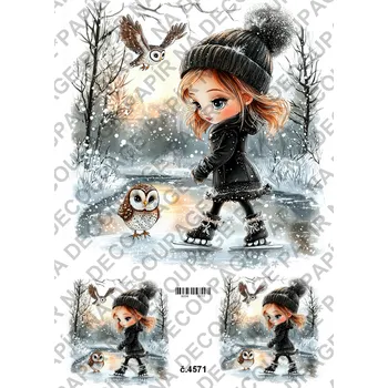 Umělecký papír Rýžový a soft papír na decoupage - Holčička se sovou - KB4571 Materiál: Soft, Rozměr: A4