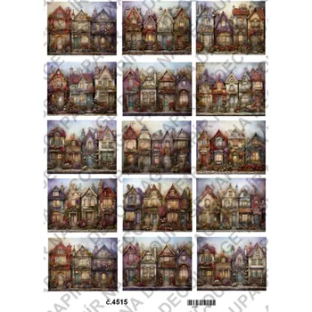 Umělecký papír Rýžový a soft papír na decoupage - Domky, ulice - KB4515 Materiál: Soft, Rozměr: A4