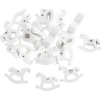 Vánoční dekorace Dřevěný houpací koník - bílý 18 ks