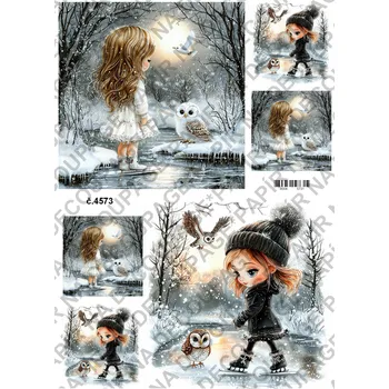 Umělecký papír Rýžový a soft papír na decoupage - Holčička se sovou - KB4573 Materiál: Rýžový papír, Rozměr: A4