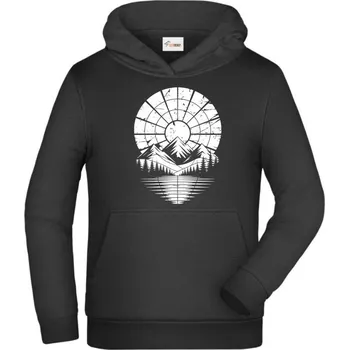 Pánské tričko Retro výhled na hory, bílý potisk - Dětská mikina s kapucí - 140 cm