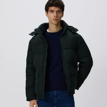 Dámský kabát Reserved - Manšestrová bunda s kapucí - tmavě zelená - 737GC-79X - 737GC-79X-M