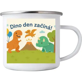 Bílý plechový hrnek 380ml s obrázkem - dino den