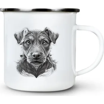 Pánská móda Německý lovecký teriér (Jagdterrier), černý tisk - Plechový hrnek VELKÝ 400ml (500 ml po okraj) - 400 ml