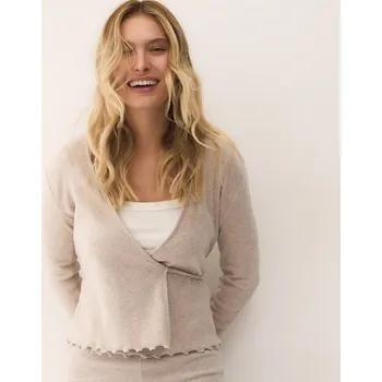 Dámský kabát Reserved - Blúzka s obálkovým výstrihom - béžová - ZQ826-08M - ZQ826-08M-S