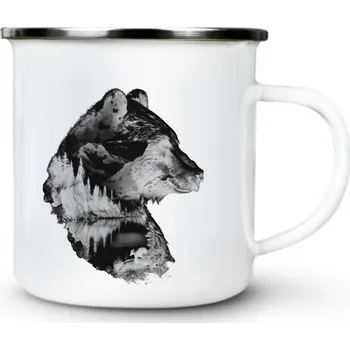 Medvěd v horách. V1, černý potisk - Plechový hrnek VELKÝ 400ml (500 ml po okraj) - 400 ml