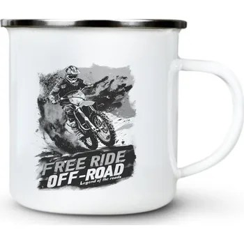 FREE RIDE. Enduro, Motocross, bílý potisk - Plechový hrnek VELKÝ 400ml (500 ml po okraj) - 400 ml