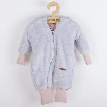 Kojenecké oblečení Luxusní dětský zimní overal New Baby Teddy bear šedo růžový - Velikost 68 (4-6m)