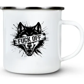 Fuck off vlk, černý tisk - Plechový hrnek VELKÝ 400ml (500 ml po okraj) - 400 ml