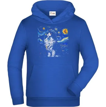 Pánské tričko Kočičí hvězdná noc - Dětská mikina s kapucí - 116 cm