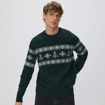 Pánský svetr Reserved - Strukturální svetr s bavlnou - tmavě zelená - 168HI-79P - 168HI-79P-M