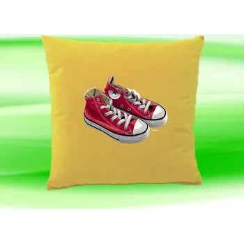 Dekorativní polštářek Polštářek červené tenisky 35x35 cm béžový (polštář s teniskami 35x35 cm )