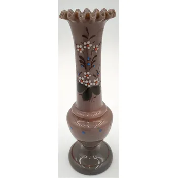 Váza Starožitná ručně malovaná vázička z opálového skla Bristol, Vzácná ústřicová barva 19cm - RARITA !!! (Vázička Bristolské sklo !)