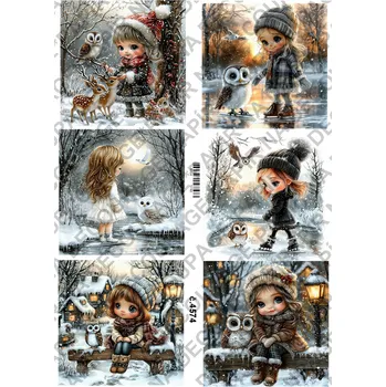 Umělecký papír Rýžový a soft papír na decoupage - Holčička se sovou - KB4574 Materiál: Soft, Rozměr: A4